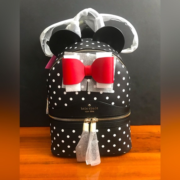Kate Spade x Disney Minnie Mouse Polka Dot Bow Mini Dome Zip Backpack - Picture 1 of 5